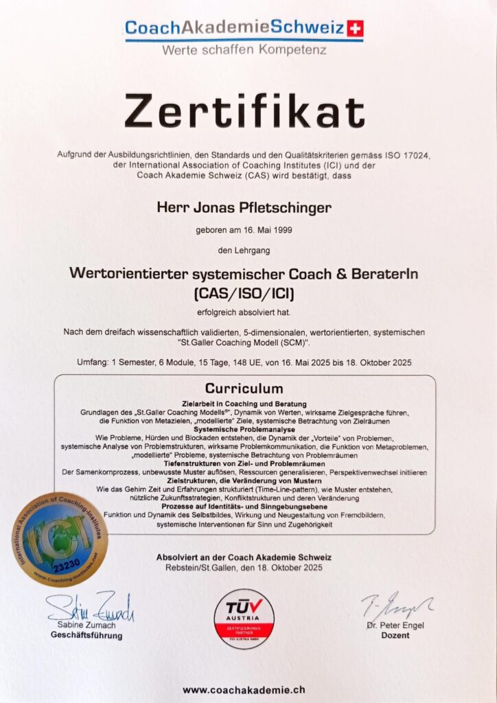 Zertifikat - wertorintierter systemisher Coach